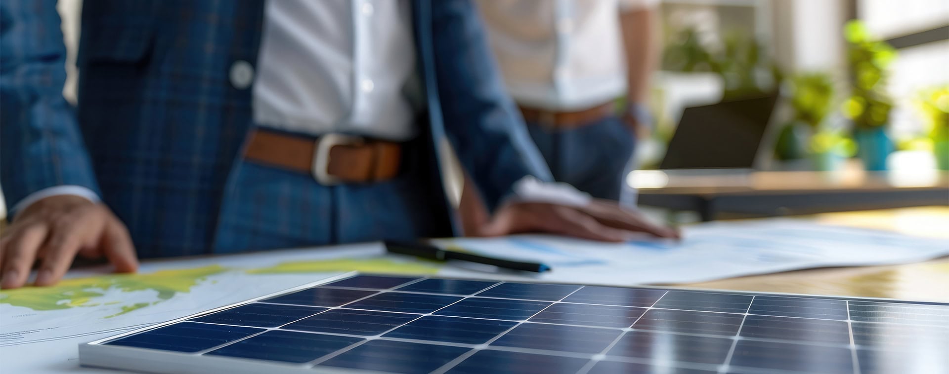 Solarmodul auf einem Tisch bei einer Besprechung.